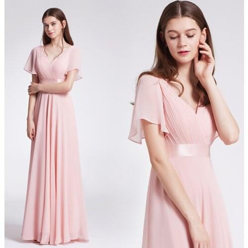 Evening Dress Chiffon V-neck High Waist Sleeve Elegant and Thin Sleeve Dresses in Various Colors to Ankles