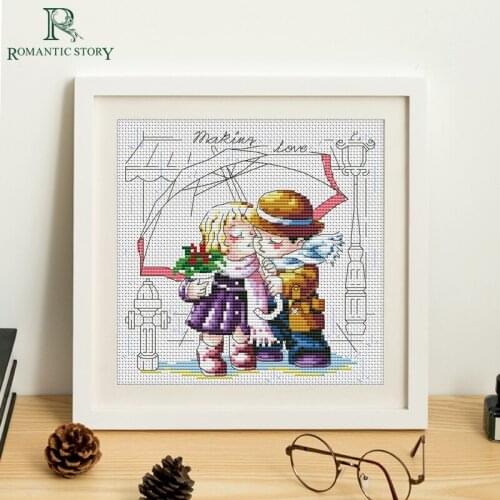 Embroidery,Paintings,Needlework,Cross stitch kits,Rain couple,DIY Cross-stitch,thread embroidery,Romantic Story 2069