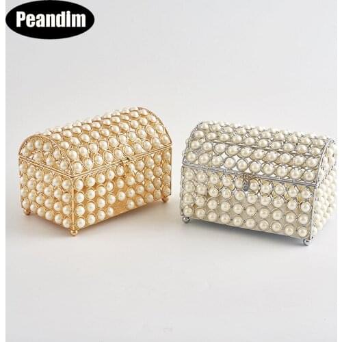 PEANDIM Pearls Storage Box Collectibles Case Wedding Jewelry Box Organizer Home Desktop Pirate Chest Organize Holder Decoration
