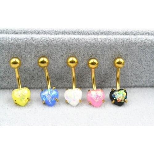 Free shippment 50pcs Body Jewelry -New Opal Resin Heart Navel Rings Belly Rings Button Barbells New Gold Body Piercing Jewelry