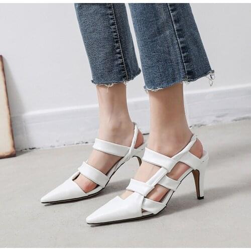 2021 New Summer Fashion Design Women Sandals White Thin High heels Ladies Sandals Sexy Pointed Toe Party Pumps Women Shoes Black