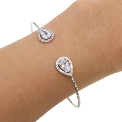 Rose gold color wedding engagement gift middle sized fashion women CZ bangles elegant sparking bling Stone trendy bracelet