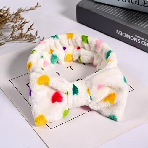 1 Pcs Headbands Bow Shower Elastic Hair Band Coral Fleece Headbands For Washing Face Head Wraps Makeup Cosmetic Sweet Headband