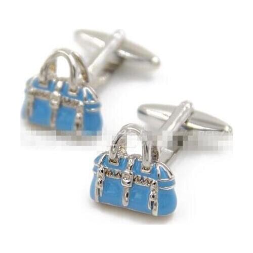 10pairs/lot Exquisite Blue Bag Cufflinks 3D Bag Shape Enamel Cuff Links Shirt Cuff Button Men Jewelry Accessory Fashion Gift
