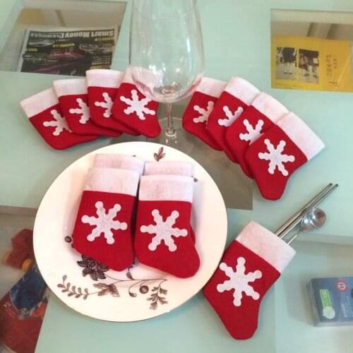 12Pcs/set Christmas Stockings Socks Santa Claus Candy Gift Bag Xmas Tree Decor New Year Decorations Festival Party Ornament
