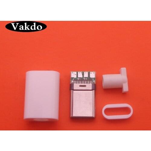 200pcs USB 3.1 Type C 2.0 Male jack Plug Welding Type USB-C 4 in 1 PCB Connector Black White