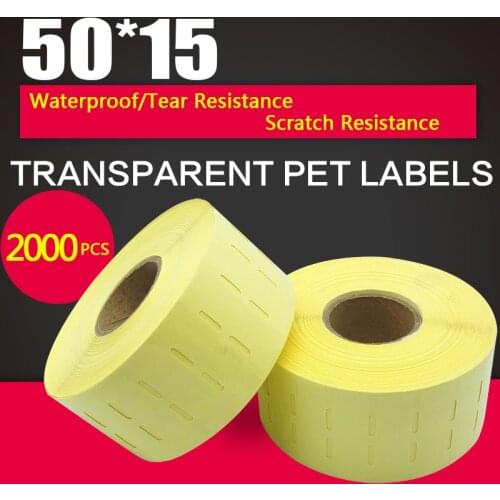 2000 labels Transparent PET labels 50 mm X 15 mm self-adhesive label Rolls for Zebra Printer