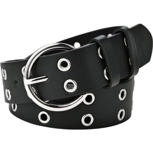 2020 Women Pin Silver Buckle Black Belt for Jeans Fashion Designer Brand Punk Waist Straps Female Hot Rivets Leather Dress Belts