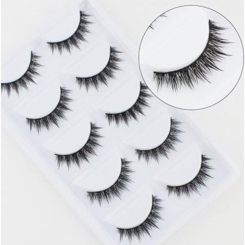 YOKPN 5 Pairs False Eyelashes Acrylic Cross Thick Natural Fake Eyelashes Sharp Tail Style Daily Nude Makeup Realistic Lashes