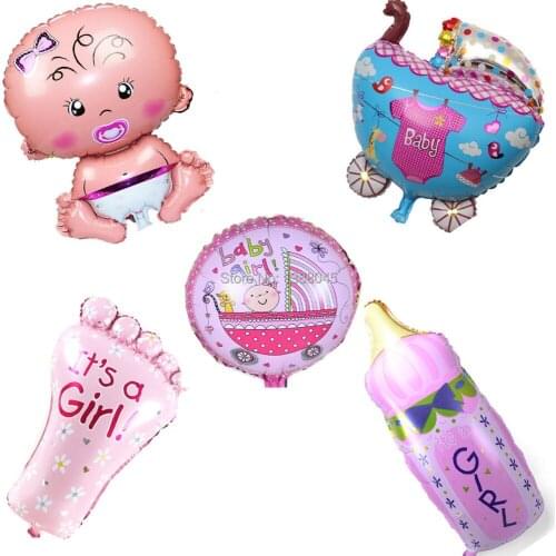 5pcs/lot Cartoon Baby Girl 1th Birthday Party Helium Foil Balloons Childrens Party Decor Inflatable Classic Toys