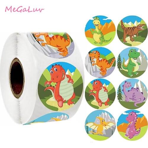 500 Cartoon Dinosaurs Tyrannosaurus Rex Stegosaurus Pterosaur 1 Inch Stone Bag Label Sticker Suitable For Dessert Cake Box