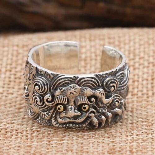 925 STERLING SILVER Pi Xiu Beast lucky MENS PUNK Biker Ring jewelry A5105