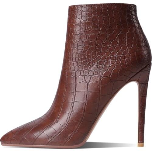 Sexy Ankle Boots Women’s shoes High Heels Short Boots Stilettos heels Pointed toe Fashion Leather Black Shoes Lady Large size 43