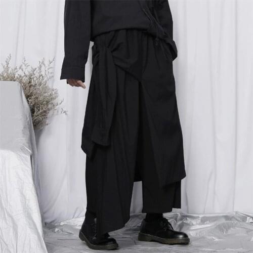 Mens new casual pants mens nine-point pants Japanese niche designers asymmetric loose wide-leg pants