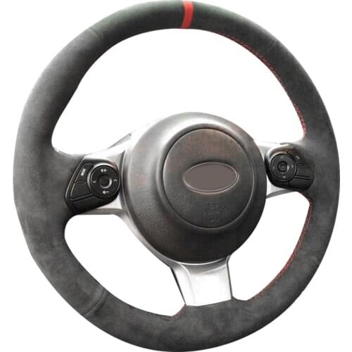 All Black Suede Leather Steering Wheel Red Marker&Stitching Wrap Cover Fit For Subaru BRZ 2016-2019