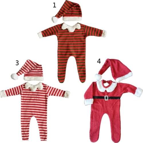 Newborn Cute Christmas Hat Clothes Baby Photography Props Santa Claus Infant Boys Girls Shooting Costume Outfits Suit For 0-1M