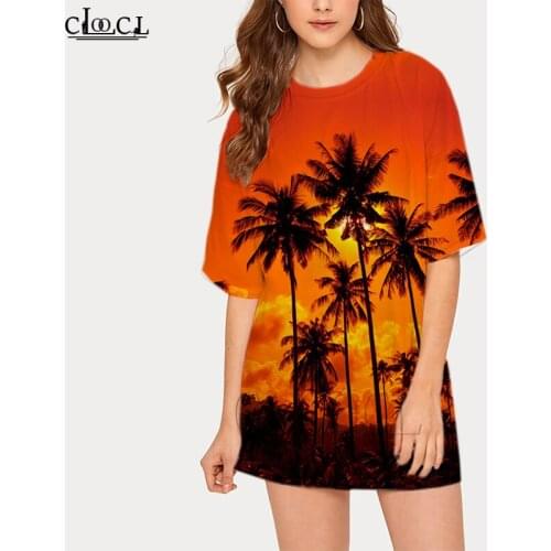 CLOOCL Hawaiian Coconut Tree Printed T-shirt Women Short Sleeve 3D Hip Hop Women Clothing Casual Summer Womens Oversized Tops