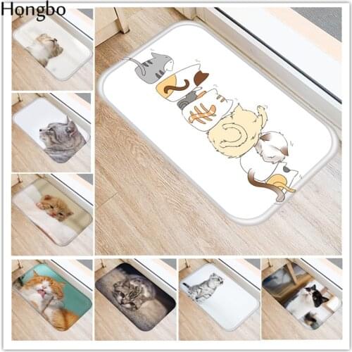 Hongbo Kawaii Welcome Floor Mats Animal Cat Printed Bathroom Kitchen Carpets Doormats Cat Floor Mat for Living Room Anti-Slip