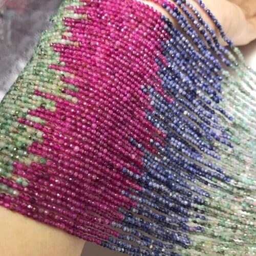 ICNWAY Naturalred Blue and Green Sapphire Gemstone Beads 2-2.5mm Faceted Round for Silver 925 Jewelry Making 15inch
