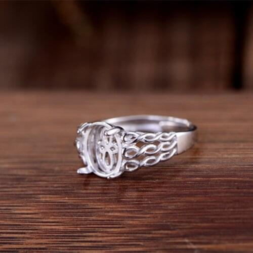 Ring Blank (8x10mm Oval Blank) Adjustable Sterling Silver Ring Base Long-Lasting White Gold Plated 925 Silver Ring Setting R803B