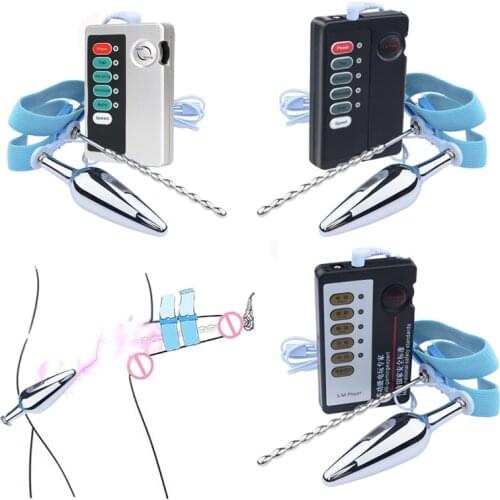 BDSM Electro Shock Pulse Metal Anal Butt Plug Electro Stimulate Urethral Catheter Penis Ring Male Gay Masturbator SM Sex Toy Kit