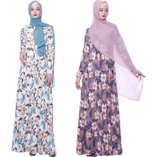 Muslim Abaya Ramadan Maxi Dress Flower Print Long Party Gown Jilbab Turkish Caftan Cocktail Robe Arab Abayas Islamic Clothing
