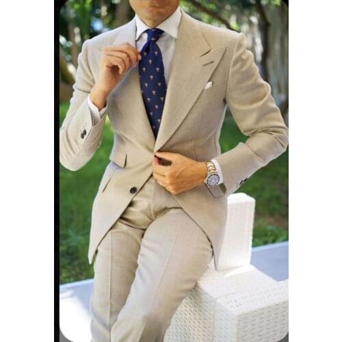Light Ivory Linen Cotton Suit Wedding Tuxedos For Men Tailored Groom Tuxedo Men Off White Linen Suit Men Summer Tuxedo Men