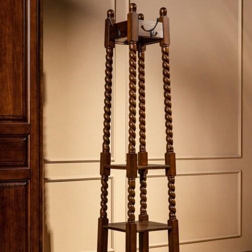 American-style Solid Wood Coat Rack Floor Household Multifunctional Hanger Rack Simple Bedroom Rack