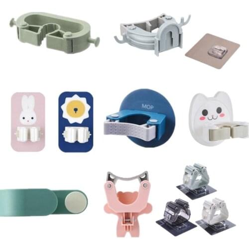 Mop Clip Broom Holder Wall Mounted Mop Holder Household Adhesive Storage Broom Hanger Mop Hook Racks Kitchen Bathroom Organizer