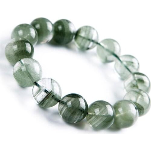 Genuine Natural Green Phantom Quartz Bracelet Stretch Healing Crystal Clear Round Bead Bracelet 16mm