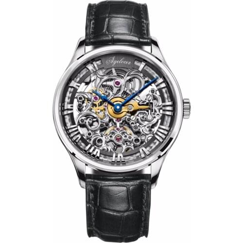 New Agelocer Fashion Skeleton Watch Men Top Brand Luxury Automatic Watch Leather Band Waterproof Montre Homme Clock