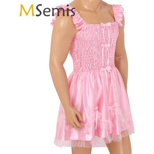 Adults Sissy Dress Sexy Nightdress Men Satin Crossdress Dress Costume Fashion Babydoll Porno Club Party Lingerie Gay Underwear