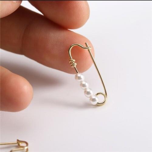 Simple Gold Color Metal Freshwater Paperclip Safety Pin Studs Pearl Earrings Women Jewelry Minimal Delicate Earring Gifts