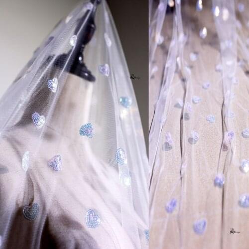 GLace 1Y/lot colorful embroidery soft mesh sequins fabric cloth skirt wedding dress decoration TX1194