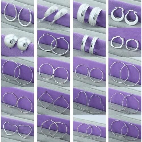 New Trendy 925 Sterling Silver Simple Fashion 3.5cm/5cm Circle Round Hoop Earring for Woman Fine Jewelry