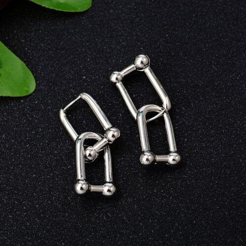 2021 New Korea Fashion Personality Exaggerated Metal Chain Drop Earring Retro Punk Round Geometry Earrings For Men Women Jewelry