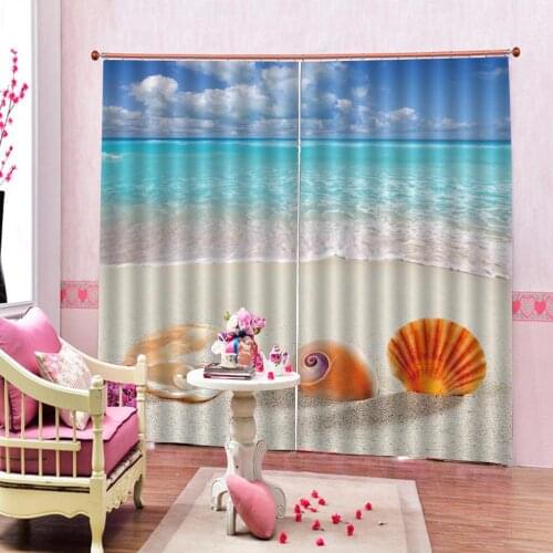 Beach curtains blue Curtain Luxury Blackout Window Curtain Living Room Blackout curtain