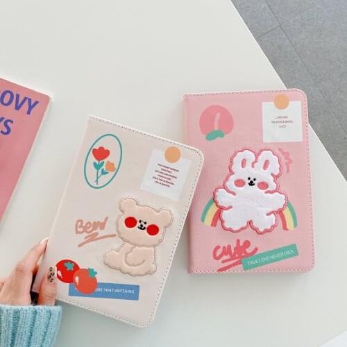 Cute Bear Flocking Soft Tablet Stand Case With Pencil Holder For iPad Air 1 2 3 Mini 4 5 Pro 2017 2018 2020 Cover iPad Air 4
