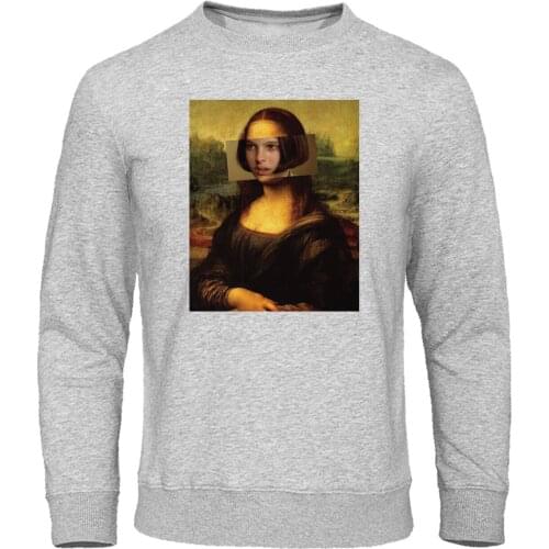 Autumn Winter Mens Hoodies Funny Mona Lisa Print Hooded Sweatshirt Men Fleece Pullover Harajuku Casual Hoody Hip Hop Streetwear