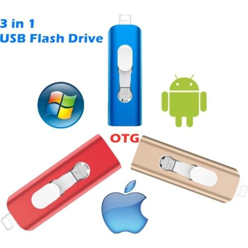 3 in 1 Usb Flash Drive For iPhone 12/11/6/6s/6Plus/7/7Plus/8/X Usb/Otg/Lightning PenDrive For iOS External Storage Devices 32gb