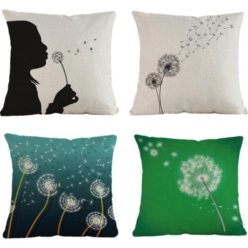 Spring Botany Dandelion Flying and Blowing Pattern Throw Pillow Case Home Sofa Room Decorative Cushion Cover 45x45cm