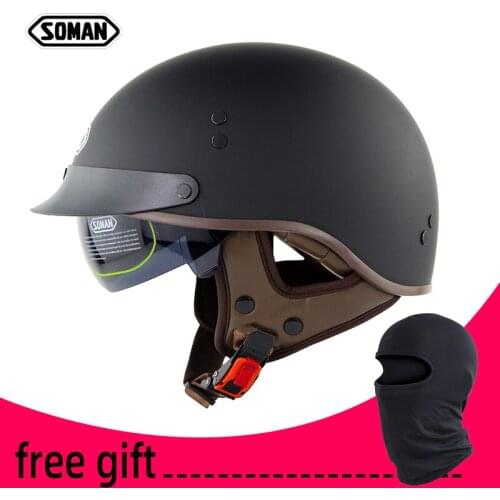 SOMAN Half Face Vintage Motorcycle Helmet DOT City Scooter Helmets High Quality ABS Half Casco Moto Retro Motorcycles Motorbike
