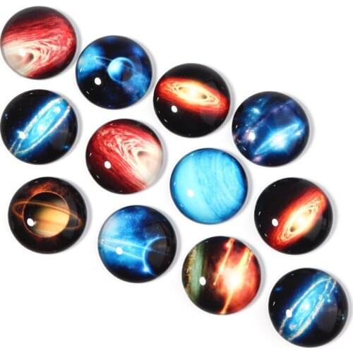 Xinyao 10mm 12mm 14mm 18mm Planet Galaxy Pattern Tray Base Glass Cabochon for DIY Jewelry Making