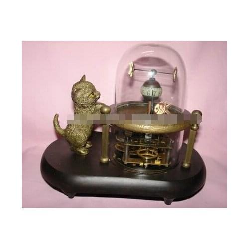 Works Wonderful fish-pot glass machine clock with cute cat Brass Fine Arts Crafts decoration
