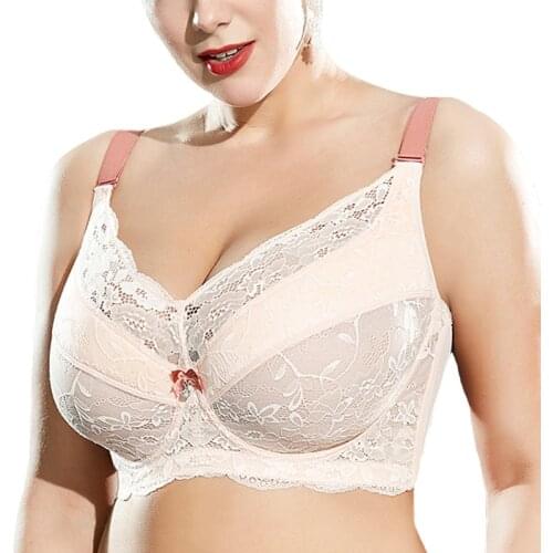 Minimizer Women Bras Full Coverage Non-Padded Underwire Bralette Plus Size Lace Sheer Underwear Solid Big Bra D E F G H I J Cup