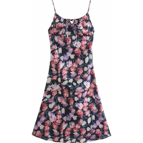 YENKYE Holiday Summer Dress 2021 Women Sexy Collar Sleeveless Vintage Floral Print Dress Ladies Prairie Chic Vestido