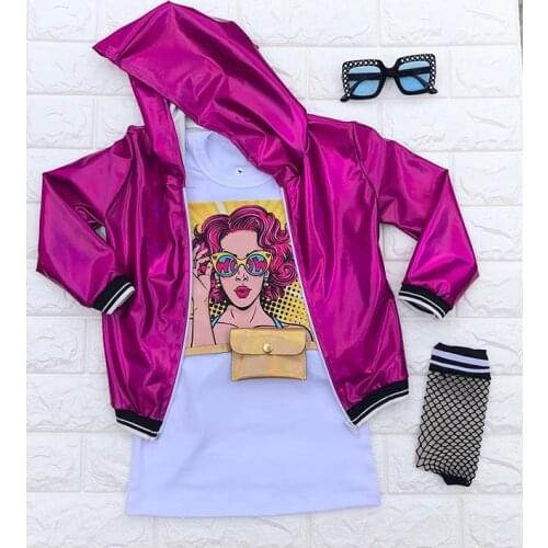 FOCUSNORM 1-8Y Fashion Kids Baby Girls Dress+Coats 2pcs Cartoon Print Straight Dress+Long Zipper Jacket