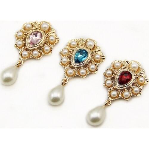 2pcs Vintage Crystal Pearl Drop Pendant Metal Flatback Buttons Embellishments Scrapbooking Accessories Diy Crafts Manualidades