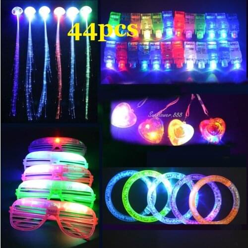 LED Light Up Toys Party Favors Glow , 24pcs finger lights, 4 necklace ,5 bracelet,5 pcs glasses, 6 pcs hair clip Halloween