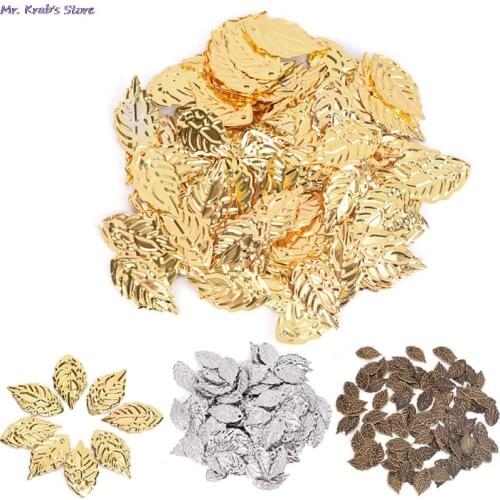 50pcs Copper leaves beads Accessories leaf pendants Gold Color Plated Tree leaf connectors for jewelry making 18*10mm Wholesale